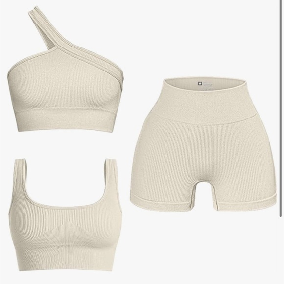 Amazon Pants - OQQ 3 piece set workout set in beige off white NWT